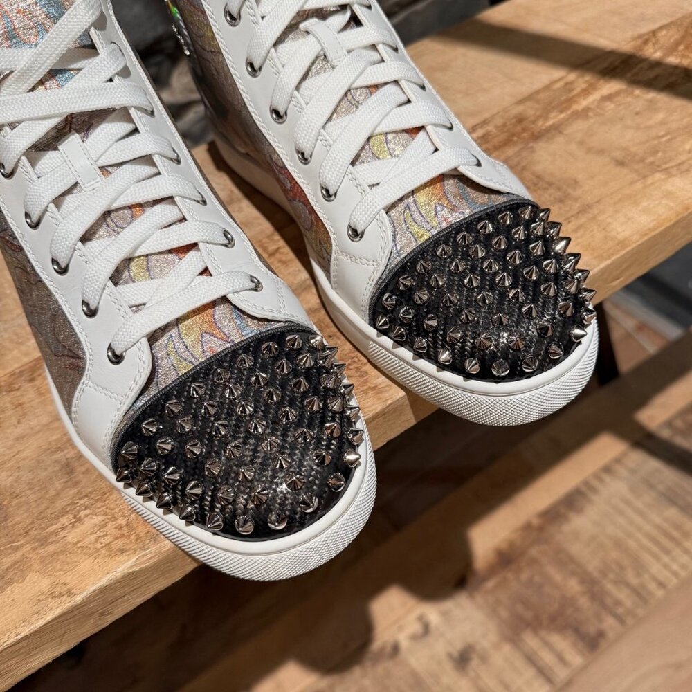 Christian Louboutin Lou Spikes Flame Lurex High-top Sneakers - Picture 4 of 15